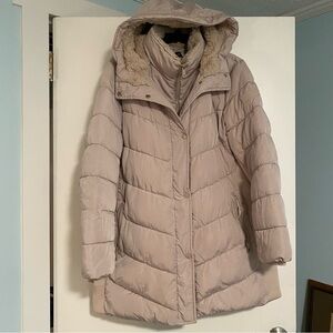 Andrew Marc Women's Beige Size XL Puffer Jacket Coat Full Zip Fur Trim Hood